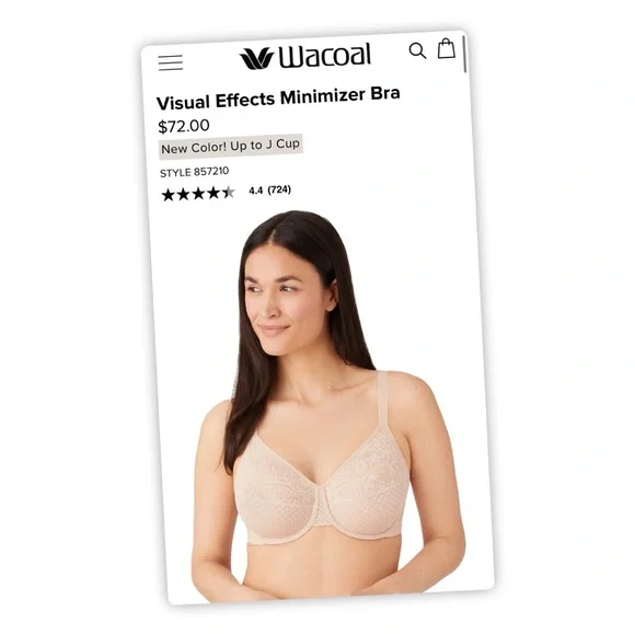 EUC Wacoal 857210 Visual Effects Minimizer Bra, 36DDD - Picture 6 of 8
